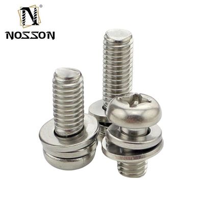 Aço inoxidável SUS 304 316 316L acabamento plano cruzado encaixado cabeça de panela Sems parafuso DIN7985 M3 M4 M5 com certificação ISO