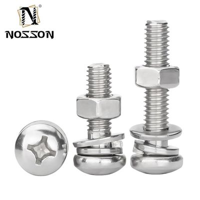 Aço inoxidável SUS 304 316 316L acabamento plano cruzado encaixado cabeça de panela Sems parafuso DIN7985 M3 M4 M5 com certificação ISO