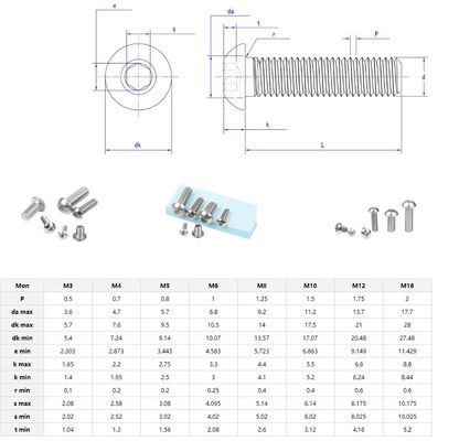 Ferramenta de enxaguante de aço inoxidável de cabeça redonda Allen Cap Screw para sistema de medição métrica industrial GB ISO7380 Cromeado