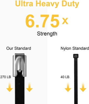 11.8 polegadas Branco 304 aço inoxidável Cable Ties Auto-bloqueio Metal Zip Ties para resistente à corrosão e seguro envoltório