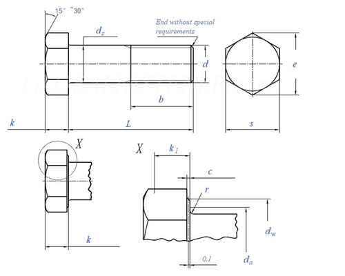 GB Standard M1.6 M2 M2.5 M3 M4 M5 M6 M8 M10 M12 M14 M16 M20 ZINCO PLATED Hex Head Bolts para Desempenho Durável