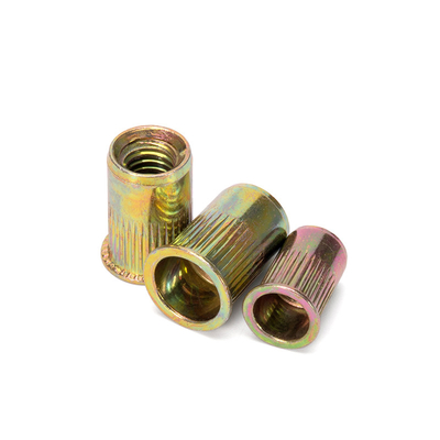 Alta resistência Flat Head Rivet Nut Fabricação Personalizada Pulling Nut Rivet 304 de aço inoxidável amarelo revestido de zinco para marinha