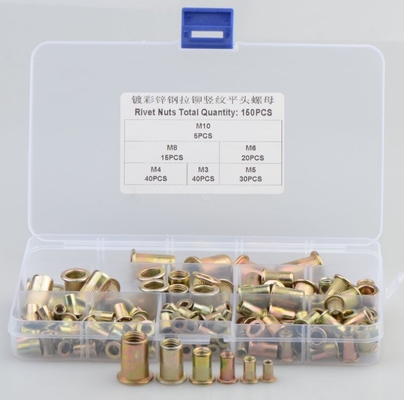 17*10*2.3 Titânio Cross Border Carbon Steel Color Plated Zinc Vertical Grain Flat Head Rivet Nut Combination Set 150pcs