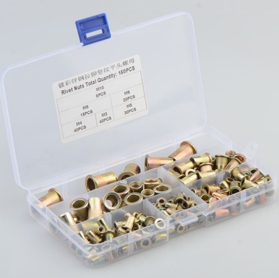 17*10*2.3 Titânio Cross Border Carbon Steel Color Plated Zinc Vertical Grain Flat Head Rivet Nut Combination Set 150pcs