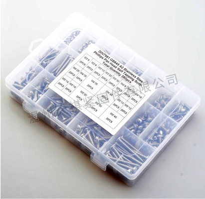 17*10*2.3 Conjunto combinado de porcas de parafuso 380pcs aço inoxidável 304 din7981 cabeça de panela transversal / cabeça redonda auto-toque m3m4m5 Kit de assortamento