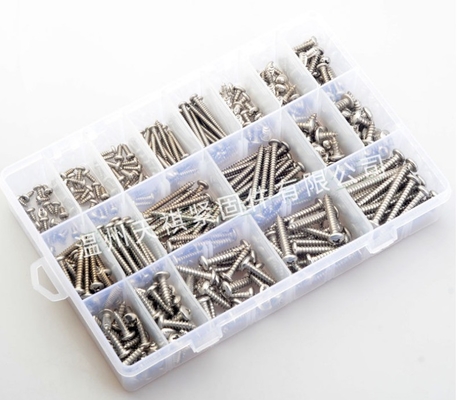 17*10*2.3 Conjunto combinado de porcas de parafuso 380pcs aço inoxidável 304 din7981 cabeça de panela transversal / cabeça redonda auto-toque m3m4m5 Kit de assortamento