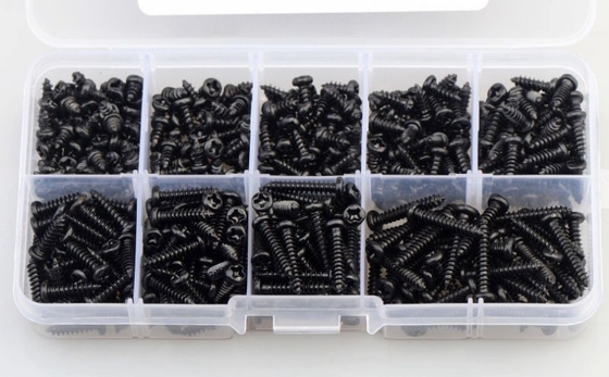 ALLOI Cor Natural 450pcs M3 Aço de Carbono Preto PA Cruz Pan Cabeça Redonda Cabeça Auto-Tapagem parafuso conjunto de combinação Kit de seleção