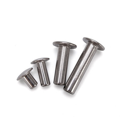 Rebites ocos de aço inoxidável semitubular semicelular de acabamento brilhante não revestido com cabeça plana personalizada e padrão DIN em M2.5-M6.3