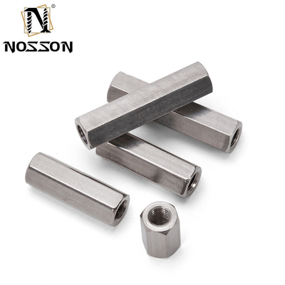 Aço inoxidável de mineração 201/304/316 Conector hexagonal com roscas M4 M5 M6 M16 Nozes de acoplamento hexagonais longas DIN6334 3/8&quot;-16 x 1-1/8