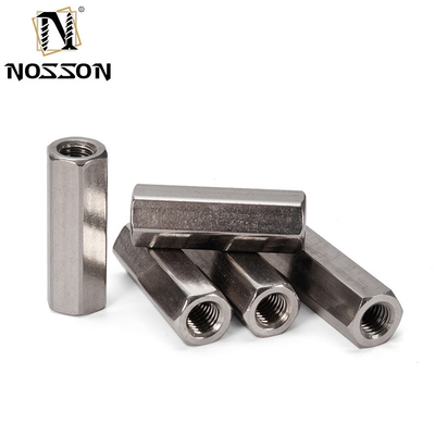 Aço inoxidável de mineração 201/304/316 Conector hexagonal com roscas M4 M5 M6 M16 Nozes de acoplamento hexagonais longas DIN6334 3/8&quot;-16 x 1-1/8