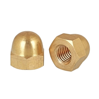 Tratamento de água DIN Padrão de revestimento amarelo latão acabamento de zinco floco revestido Hex Cap Nut Acorn Nut com Hexagon Dome Cap
