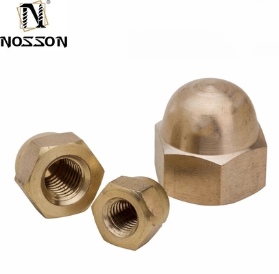 Tratamento de água DIN Padrão de revestimento amarelo latão acabamento de zinco floco revestido Hex Cap Nut Acorn Nut com Hexagon Dome Cap