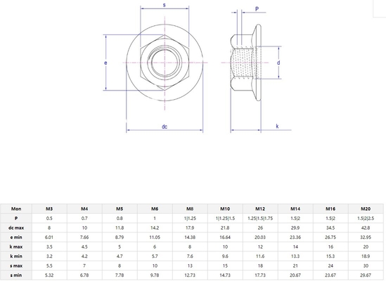 ANSI/ASME Padrão de aço inoxidável Hexagon Flange Nut M4 M5 M6 M8 M10 M10 Thread DIN6923 para várias indústrias
