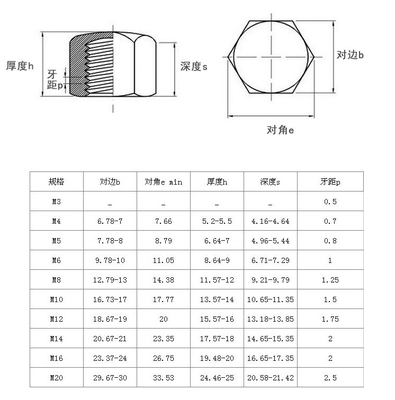 Sistema de medição métrica A2-70 de aço inoxidável SS304 Hex Cap Nut para eficiência de tratamento de água usando aço ligado durável