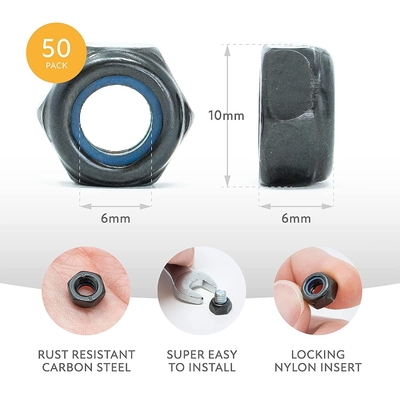 JIS padrão auto-filamento M6 Hex Nozes com inserções de bloqueio de nylon anti-vibração aço inoxidável 201/304/316 acabamento de óxido negro