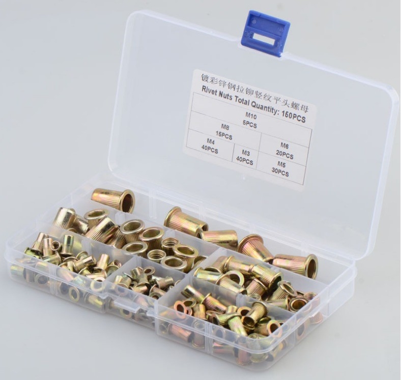 17*10*2.3 Titânio Cross Border Carbon Steel Color Plated Zinc Vertical Grain Flat Head Rivet Nut Combination Set 150pcs