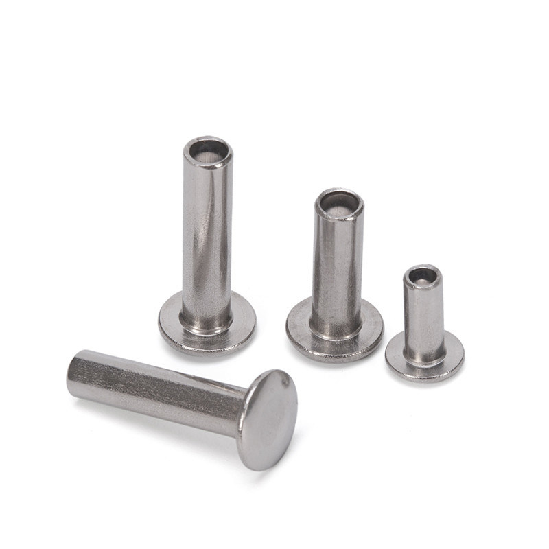 Rebites ocos de aço inoxidável semitubular semicelular de acabamento brilhante não revestido com cabeça plana personalizada e padrão DIN em M2.5-M6.3