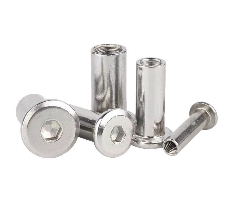 M5 M6 M8 M10 M12 cabeça plana cabeça de tomada conector de móveis de cabeça de mangue de barril de porca com material de aço inoxidável padrão DIN